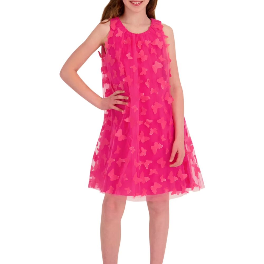 Kensie Girl Sleeveless 3D Butterfly Mesh A Line Fuchsia Dress 12